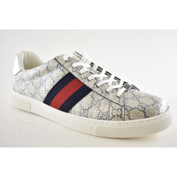 Gucci Ace GG Logo Supreme Canvas Beige Blue Silver Low Top Flat Sneaker G 14 15 - Picture 6 of 16